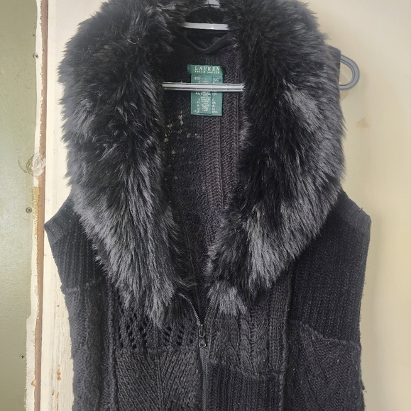 Ralph Lauren, faux fur collared, vest. Sz L - Picture 1 of 4